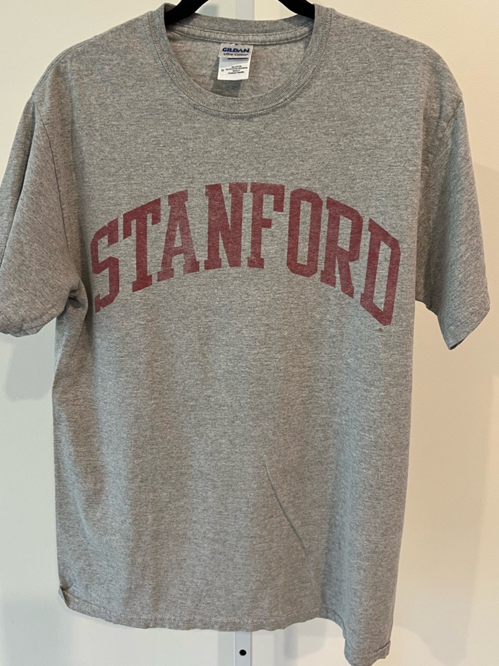 Gildan Stanford University Gray and Burgundy Crew Neck Tee Shirt Adult Sz Medium